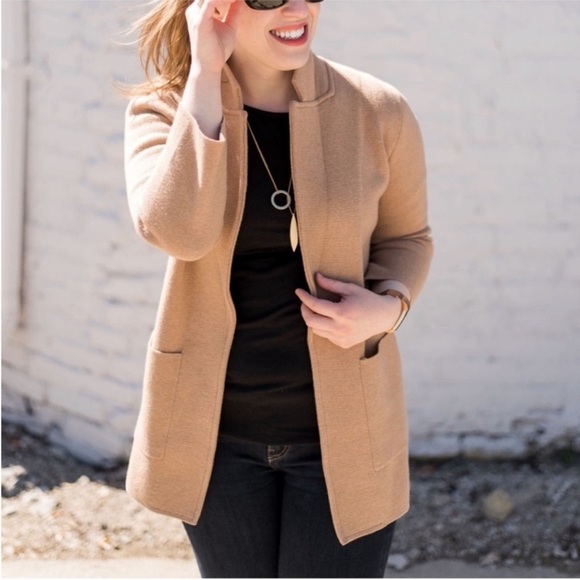 J.Crew brown Tan neutral 
Sophie open-front sweater-blazer SzXS 100% Merino Wool - Picture 2 of 7
